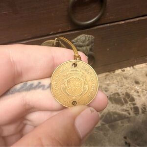 Costa Rica Coin Pendant Bracelet- Brass Tone